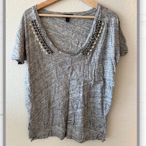 J. Crew Heathered Gray Scoop Neck Beaded Tee (M)